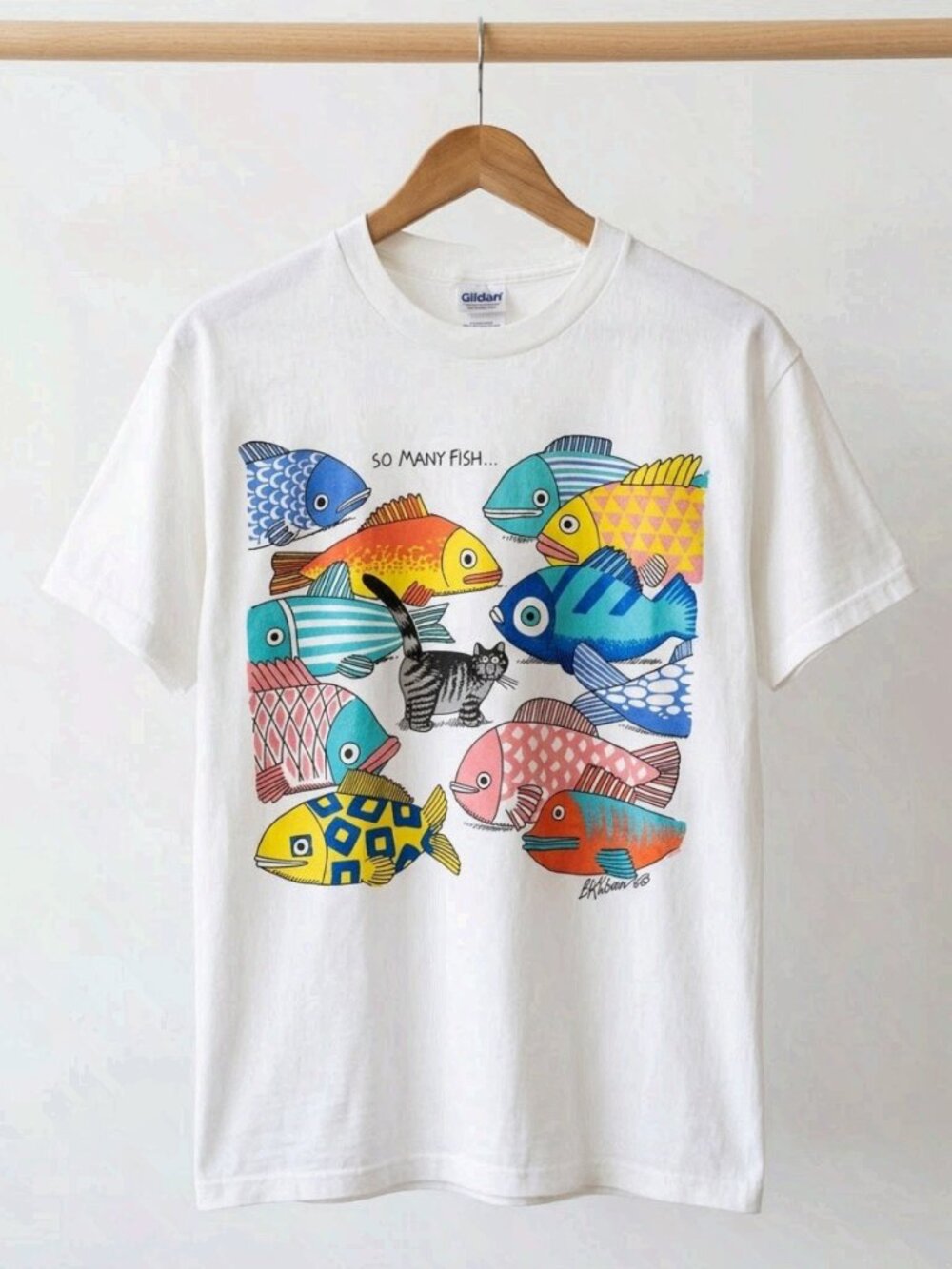 B Kliban Cat So Many Fish Retro Cartoon Graphic Unisex